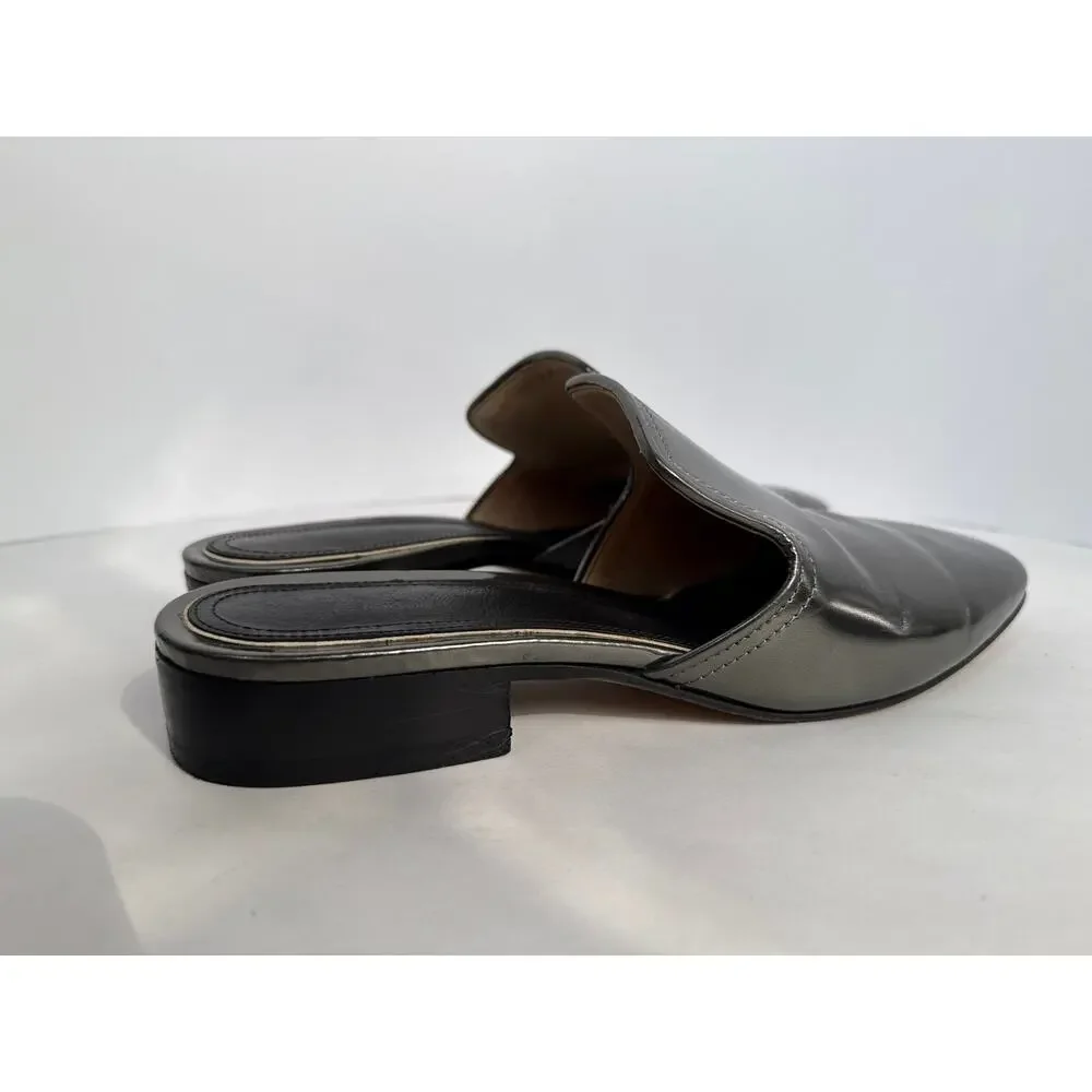 Rag & Bone Luis Silver Metallic Leather Mule Slides EU 37 US 7 Italy